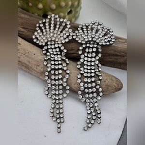 Vintagec Silver Plated Austria Crystal Drop Chandalier Pierced Earrings